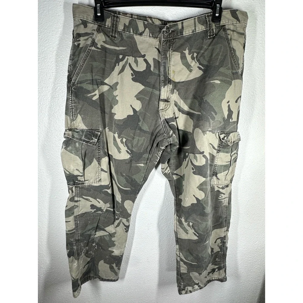 Wrangler Cargo Pants Mens 40x30 Green Camo 70WFE4M Relaxed Fit Fleece Lined